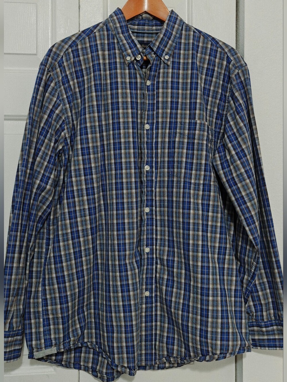 Men's Blue Plaid Button-Down Shirt - Classic Casual Club Room Size L